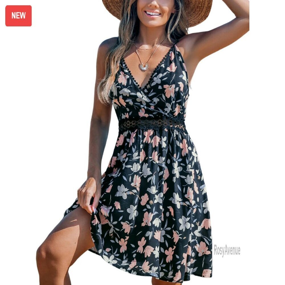 Mini Dress V Neck Sleeveless Adjustable Straps A Line Summer Vacation